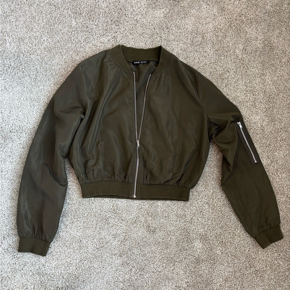 SHEIN Dark Olive Bomber Jacket